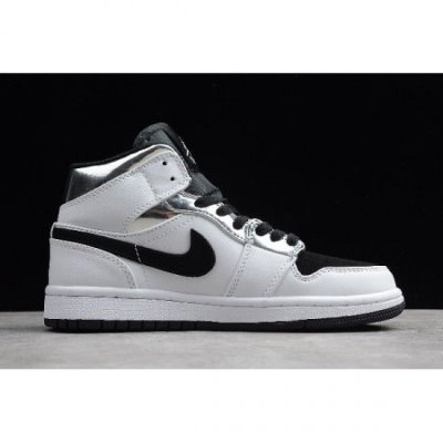 Nike Air Jordan 1 Mid Beyaz / Gümüş / Siyah Basketbol Ayakkabısı Türkiye - H4NG14XL